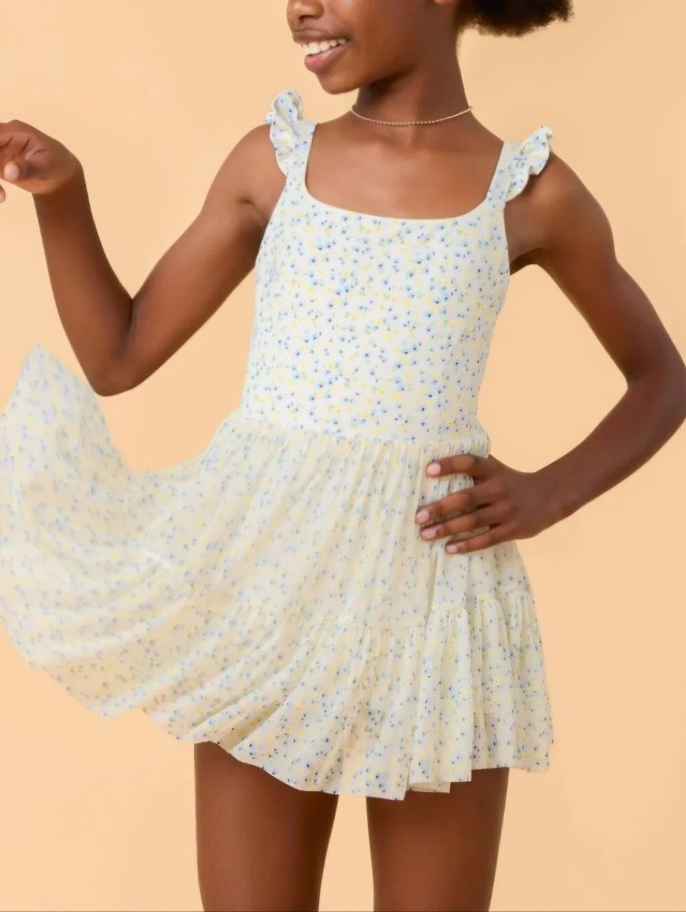 NWT Blogilates Girls' Mommy & Me Ballerina Ruffle Dress - White Floral Print